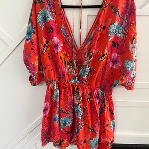 Desigual Red Floral V-Neck Blouse